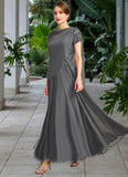 Ruby A-line V-Neck Illusion Ankle-Length Chiffon Lace Mother of the Bride Dress With Sequins STIP0021830