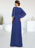 Heather A-line Scoop Floor-Length Chiffon Mother of the Bride Dress With Pleated Appliques Lace Sequins STIP0021831