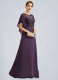 Bella A-line Scoop Illusion Floor-Length Chiffon Lace Mother of the Bride Dress STIP0021839