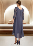 Caroline Sheath/Column Scoop Asymmetrical Chiffon Lace Mother of the Bride Dress With Sequins STIP0021840