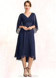 Gracie A-line V-Neck Asymmetrical Chiffon Mother of the Bride Dress With Pleated Appliques Lace STIP0021845