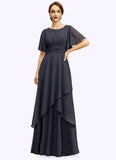 Tia A-line Scoop Floor-Length Chiffon Mother of the Bride Dress With Beading Pleated Sequins STIP0021856