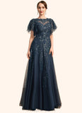 Baylee A-line Scoop Illusion Floor-Length Lace Tulle Mother of the Bride Dress With Sequins STIP0021860
