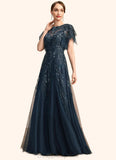 Baylee A-line Scoop Illusion Floor-Length Lace Tulle Mother of the Bride Dress With Sequins STIP0021860