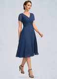 Millicent A-line V-Neck Knee-Length Chiffon Lace Mother of the Bride Dress With Beading Pleated Sequins STIP0021874