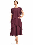 Kaydence A-line Scoop Tea-Length Chiffon Mother of the Bride Dress STIP0021886