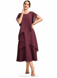 Kaydence A-line Scoop Tea-Length Chiffon Mother of the Bride Dress STIP0021886