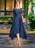 Jazmin A-line Scoop Illusion Asymmetrical Chiffon Lace Mother of the Bride Dress With Sequins STIP0021887