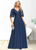 Madge A-line V-Neck Floor-Length Chiffon Lace Mother of the Bride Dress With Sequins STIP0021888