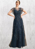 Kaiya A-line Scoop Illusion Floor-Length Lace Tulle Mother of the Bride Dress With Sequins STIP0021896
