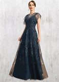 Kaiya A-line Scoop Illusion Floor-Length Lace Tulle Mother of the Bride Dress With Sequins STIP0021896