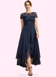 Lillian A-line Scoop Illusion Asymmetrical Chiffon Lace Mother of the Bride Dress With Sequins STIP0021902