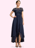 Lillian A-line Scoop Illusion Asymmetrical Chiffon Lace Mother of the Bride Dress With Sequins STIP0021902