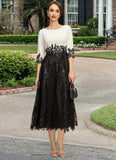 Tina A-line Scoop Tea-Length Chiffon Lace Mother of the Bride Dress With Sequins STIP0021903