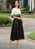 Tina A-line Scoop Tea-Length Chiffon Lace Mother of the Bride Dress With Sequins STIP0021903