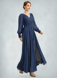 Lia A-line V-Neck Ankle-Length Chiffon Lace Mother of the Bride Dress With Pleated STIP0021908