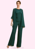 Olive Jumpsuit/Pantsuit Separates Scoop Floor-Length Chiffon Mother of the Bride Dress With Beading Sequins STIP0021913