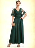 Violet A-line V-Neck Ankle-Length Chiffon Lace Mother of the Bride Dress With Sequins STIP0021914