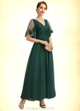 Violet A-line V-Neck Ankle-Length Chiffon Lace Mother of the Bride Dress With Sequins STIP0021914