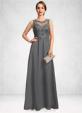 Amya A-line Scoop Illusion Floor-Length Chiffon Lace Mother of the Bride Dress With Sequins STIP0021921