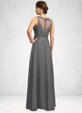 Amya A-line Scoop Illusion Floor-Length Chiffon Lace Mother of the Bride Dress With Sequins STIP0021921