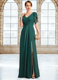 Aaliyah Sheath/Column V-Neck Floor-Length Chiffon Mother of the Bride Dress With Beading Pleated STIP0021949