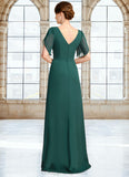 Aaliyah Sheath/Column V-Neck Floor-Length Chiffon Mother of the Bride Dress With Beading Pleated STIP0021949