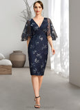 Cassandra Sheath/Column V-Neck Knee-Length Lace Mother of the Bride Dress With Sequins STIP0021957