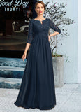 Kierra A-line Scoop Floor-Length Chiffon Lace Mother of the Bride Dress With Crystal Brooch Sequins STIP0021961
