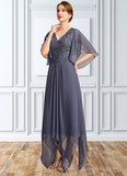 Penelope A-line V-Neck Floor-Length Chiffon Lace Mother of the Bride Dress With Sequins STIP0021963
