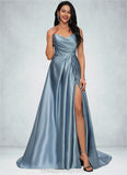 Lori Ball-Gown/Princess V-Neck Sweep Train Satin Prom Dresses STIP0022191