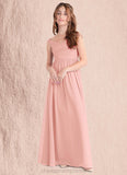 Selena A-Line Pleated Chiffon Floor-Length Junior Bridesmaid Dress Rosette STIP0022868