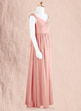Selena A-Line Pleated Chiffon Floor-Length Junior Bridesmaid Dress Rosette STIP0022868