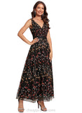 Khloe A-line V-Neck Ankle-Length Lace Cocktail Dress With Beading Flower STIP0020923