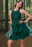Arabella Ball-Gown/Princess Scoop Short/Mini Lace Tulle Homecoming Dress With Sequins STIP0020537