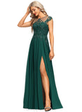 Audrey A-line Scoop Illusion Floor-Length Chiffon Lace Evening Dress With Sequins STIP0020831