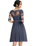 Carmen A-line Scoop Knee-Length Chiffon Lace Cocktail Dress With Beading STIP0020951