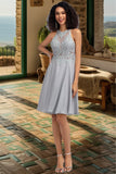 Aspen A-line Scoop Knee-Length Chiffon Lace Homecoming Dress With Sequins STIP0020571