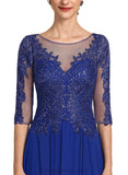 Skylar A-line Scoop Illusion Tea-Length Chiffon Lace Cocktail Dress With Sequins STIP0020994