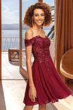 Aubrie A-line Off the Shoulder Short/Mini Chiffon Lace Homecoming Dress With Sequins STIP0020528