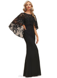 Audrey Sheath/Column Scoop Illusion Floor-Length Chiffon Lace Evening Dress With Sequins STIP0020938