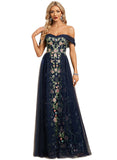 Aubrey Sheath/Column Off the Shoulder Floor-Length Lace Tulle Evening Dress STIP0020945