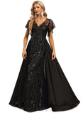 Aurora Sheath/Column V-Neck Illusion Floor-Length Chiffon Lace Sequin Evening Dress STIP0020912