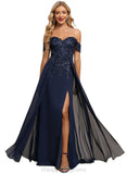 Zoe A-line Cold Shoulder Off the Shoulder Floor-Length Chiffon Lace Evening Dress With Sequins STIP0020794