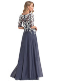 Aria A-line V-Neck Floor-Length Chiffon Lace Evening Dress STIP0020852