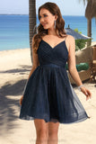 Aurora A-line V-Neck Short/Mini Tulle Homecoming Dress With Pleated STIP0020471