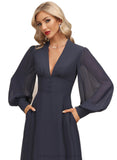 Ashtyn A-line V-Neck Asymmetrical Chiffon Evening Dress With Ruffle STIP0020876