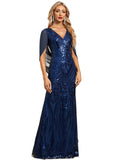 Audrina Trumpet/Mermaid V-Neck Floor-Length Chiffon Lace Sequin Evening Dress STIP0020877