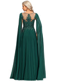 Audrey A-line Scoop Illusion Floor-Length Chiffon Lace Evening Dress With Sequins STIP0020831