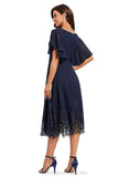 Susan A-line V-Neck Tea-Length Chiffon Lace Cocktail Dress With Sequins STIP0020887